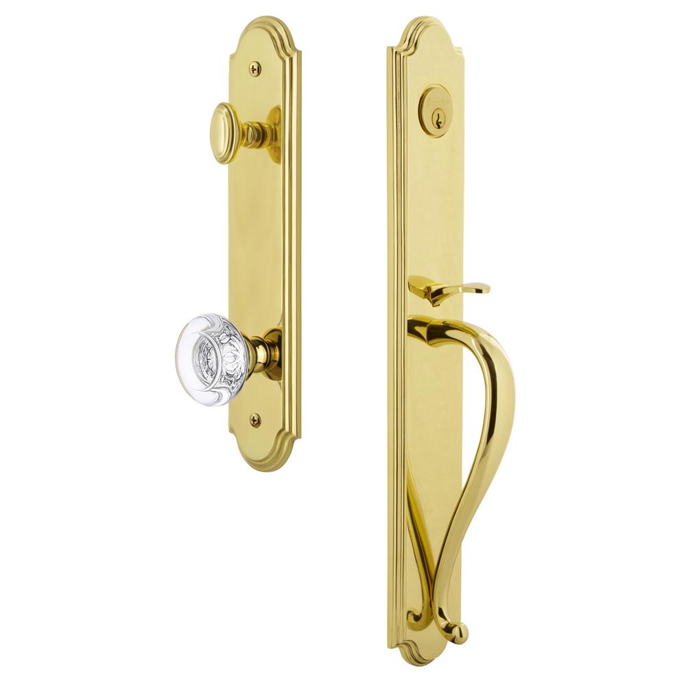 Grandeur by Nostalgic Warehouse ARCSGRBOR Arc One-Piece Handleset with S Grip and Bordeaux Knob in Lifetime Brass